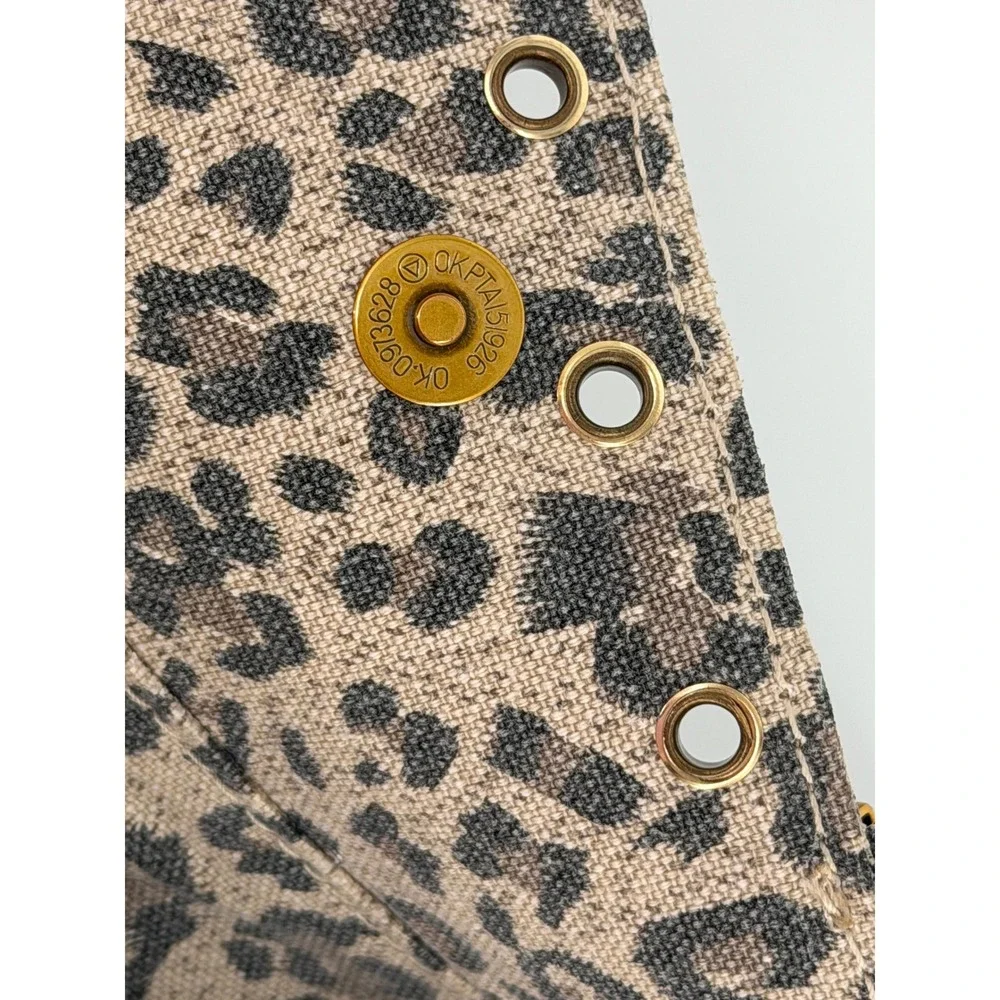 Betsey Johnson Leopard Print Baguette Shoulder Bag Grommet Western Buckle Tan
